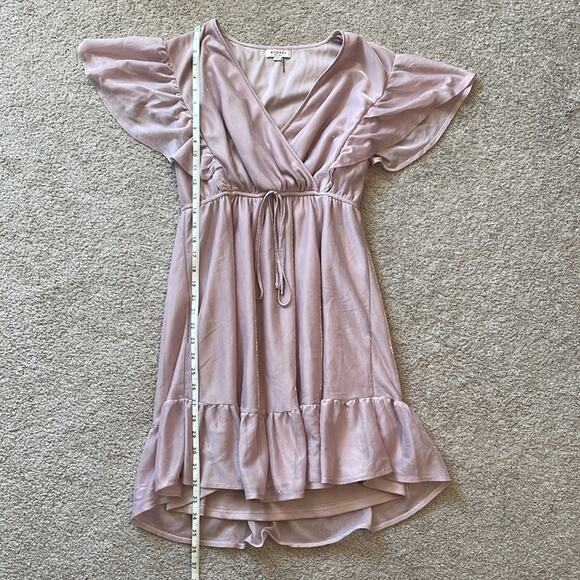 Andrée By Unit Shimmer Medium Dress Faux Wrap Fairy Sleeve Pink Tie at Waist - Picture 6 of 8